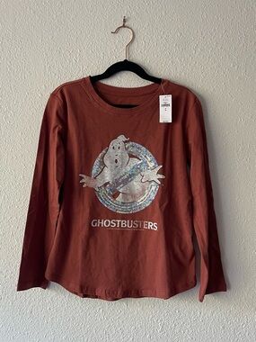 NWT Gap Kids Girls 8 Ghostbusters Sequin Logo Long Sleeve Shirt Halloween